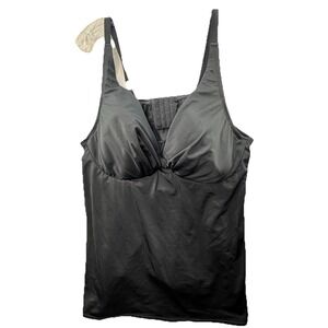 Lane‎ Bryant Cacique Swim Lightly Lined Plunge Tankini Top Black Plus Size 42DD